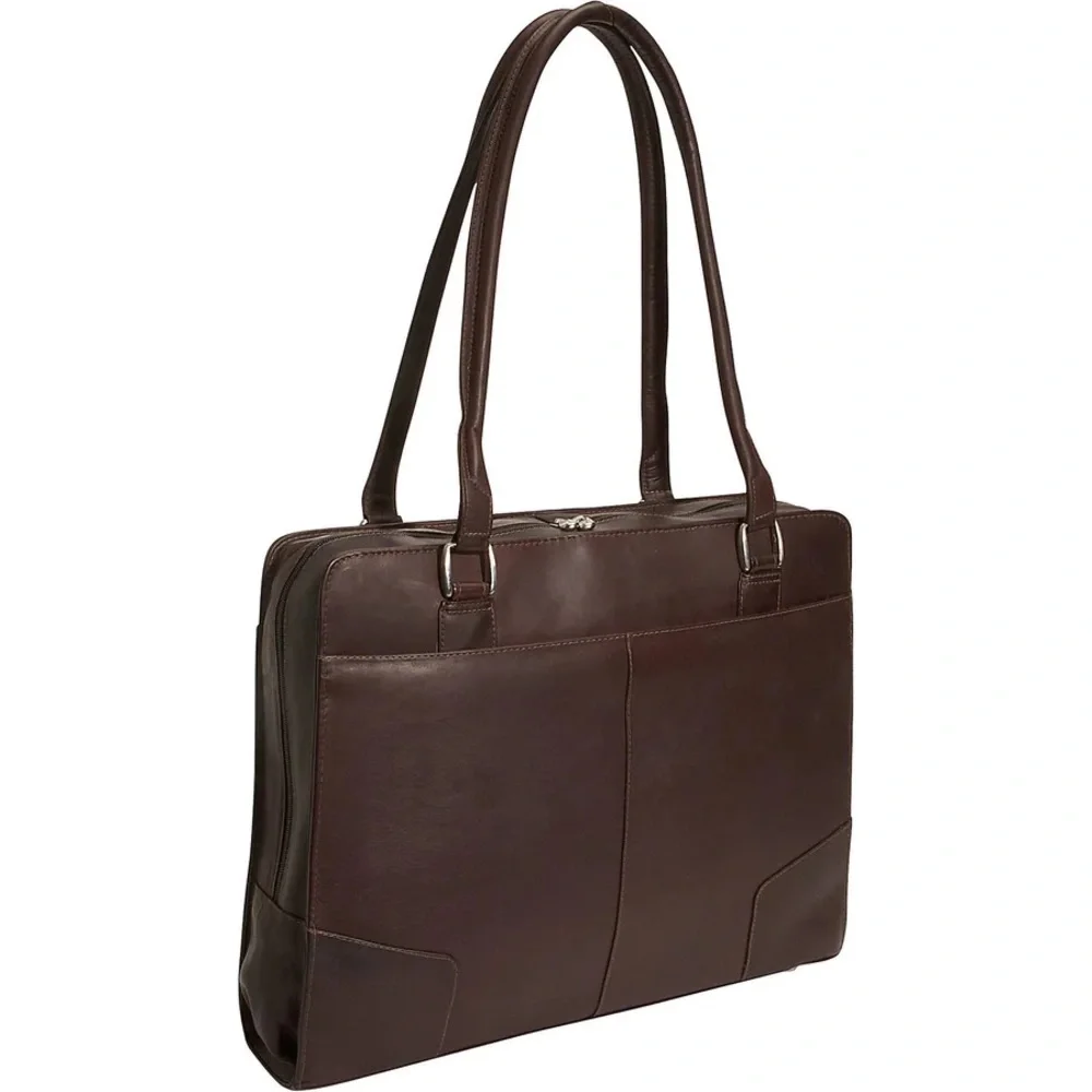 NWT Piel Black Leather computer case Unisex Hardside Shoulder Tote Made Columbia